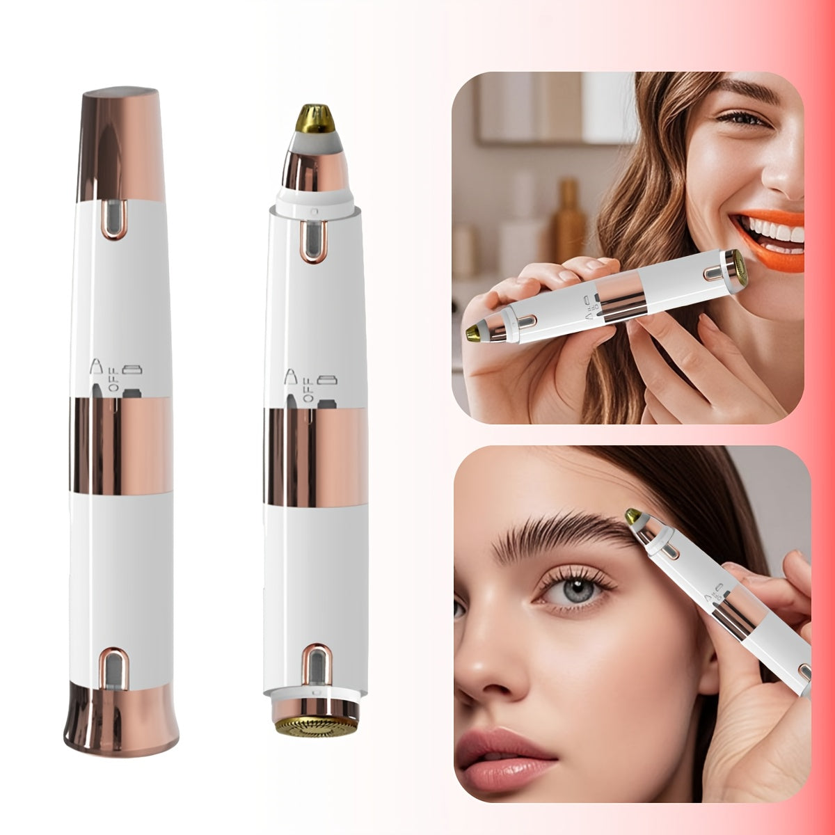 GZHJGOS Women's 2-in-1 Electric Epilator & Lipstick-Shaped Shaver - USB Portable Facial Hair Remover, Eyebrow Trimmer, Eyebrow & Lip/Chin/Upper Lip Hair Shaver, Mini Grooming Device for Sensitive Beige