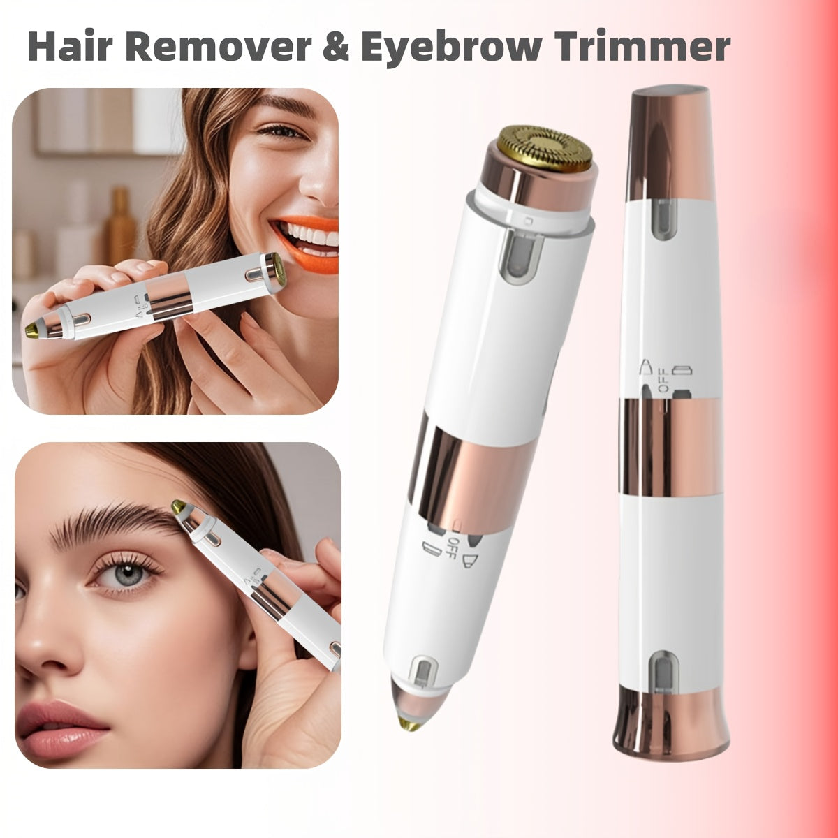 GZHJGOS Women's 2-in-1 Electric Epilator & Lipstick-Shaped Shaver - USB Portable Facial Hair Remover, Eyebrow Trimmer, Eyebrow & Lip/Chin/Upper Lip Hair Shaver, Mini Grooming Device for Sensitive Beige