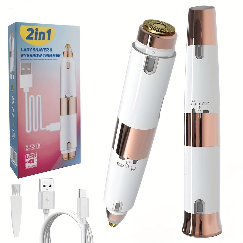 GZHJGOS Women's 2-in-1 Electric Epilator & Lipstick-Shaped Shaver - USB Portable Facial Hair Remover, Eyebrow Trimmer, Eyebrow & Lip/Chin/Upper Lip Hair Shaver, Mini Grooming Device for Sensitive Beige