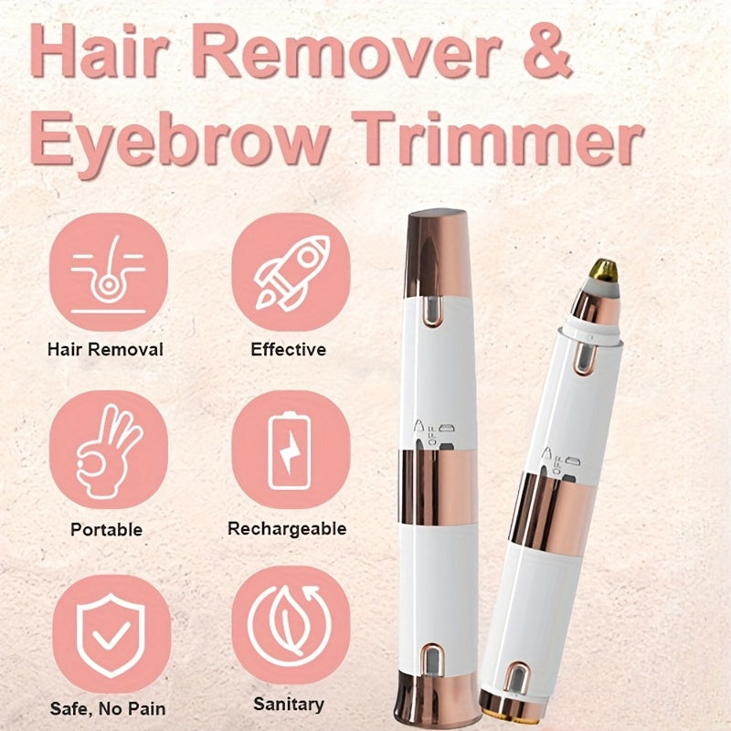 GZHJGOS Women's 2-in-1 Electric Epilator & Lipstick-Shaped Shaver - USB Portable Facial Hair Remover, Eyebrow Trimmer, Eyebrow & Lip/Chin/Upper Lip Hair Shaver, Mini Grooming Device for Sensitive Beige