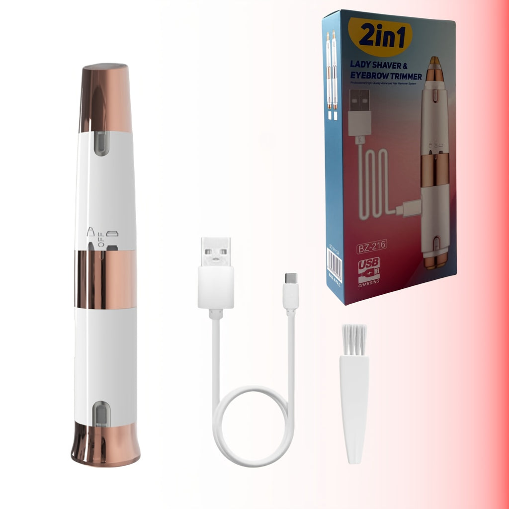 GZHJGOS Women's 2-in-1 Electric Epilator & Lipstick-Shaped Shaver - USB Portable Facial Hair Remover, Eyebrow Trimmer, Eyebrow & Lip/Chin/Upper Lip Hair Shaver, Mini Grooming Device for Sensitive Beige