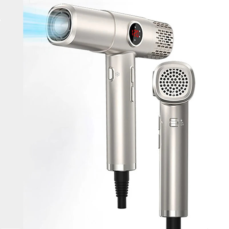 High-speed hair dryer with LCD display, 110000RPM, negative ion, T-shaped, lightweight, brushless motor, quick-drying, low noise