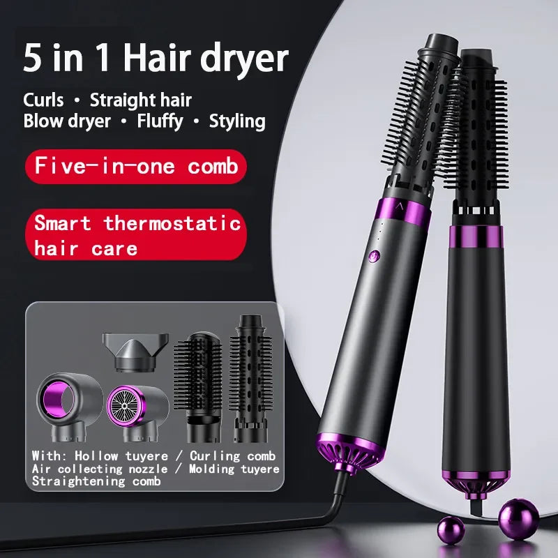 Multi functional hair dryer 5-in-1 hot air comb straight hair comb negative ion hair care curling iron hair dryer styling