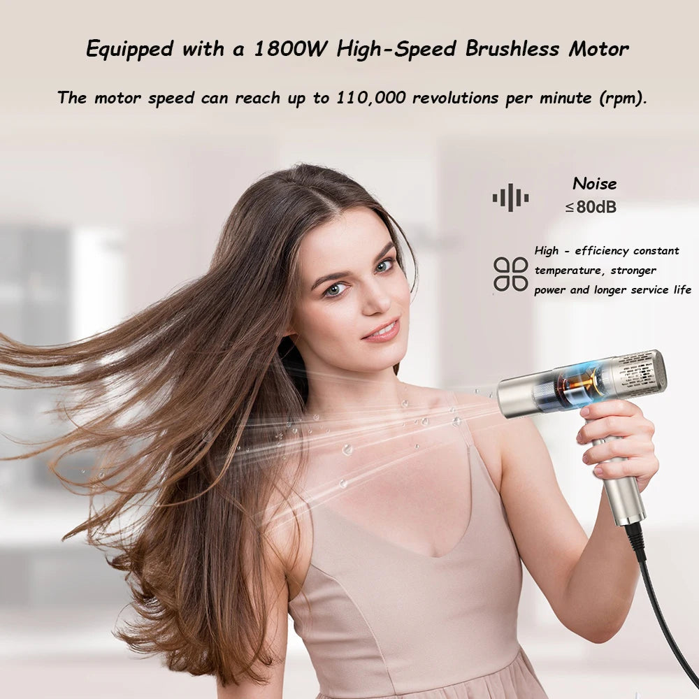 High-speed hair dryer with LCD display, 110000RPM, negative ion, T-shaped, lightweight, brushless motor, quick-drying, low noise