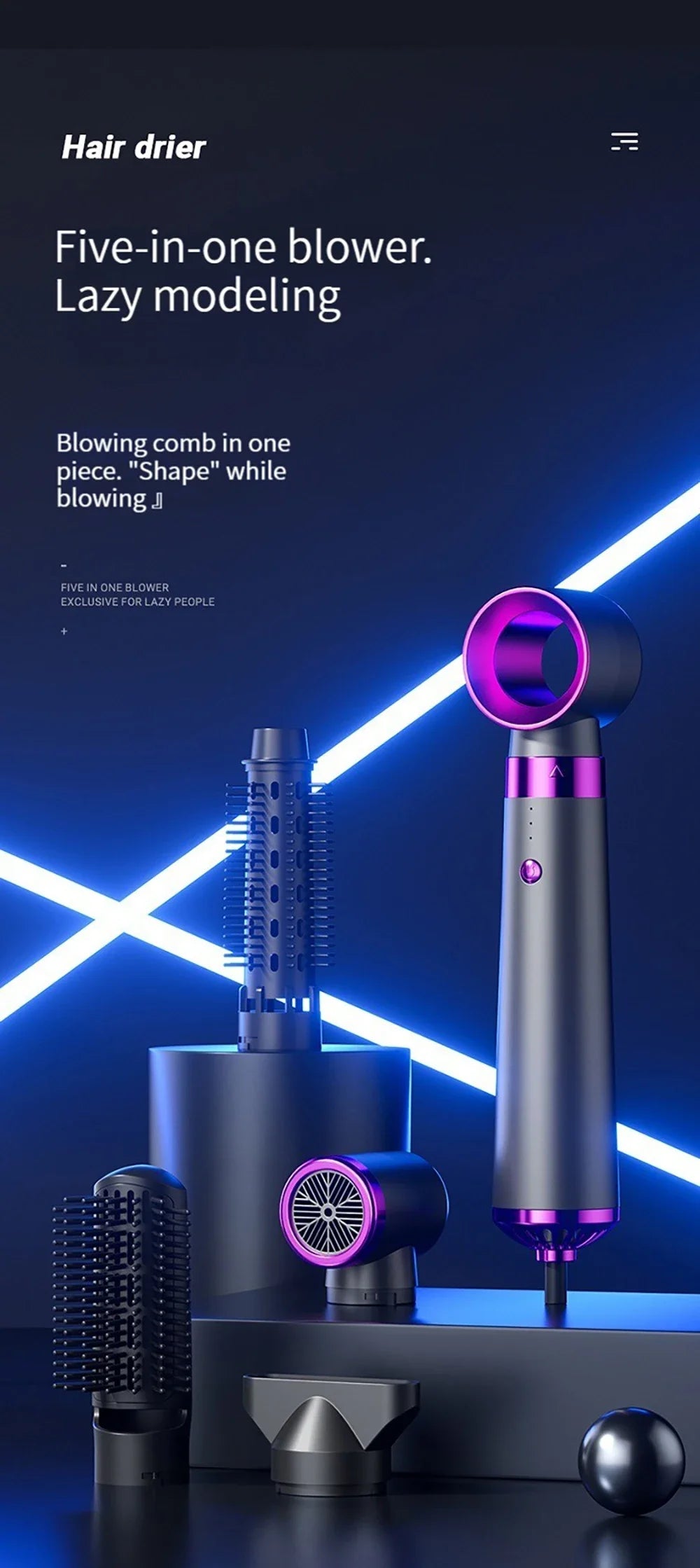 Multi functional hair dryer 5-in-1 hot air comb straight hair comb negative ion hair care curling iron hair dryer styling