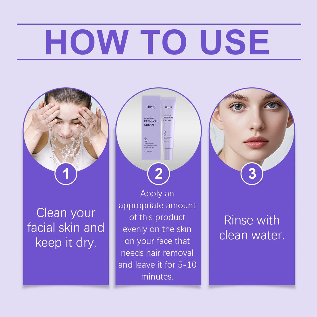 Hair Removal Cream for Face Painless Gentle Hair Remover Protect Pores from Clogging Non-irritating Nourish Smoothing Skin Care
