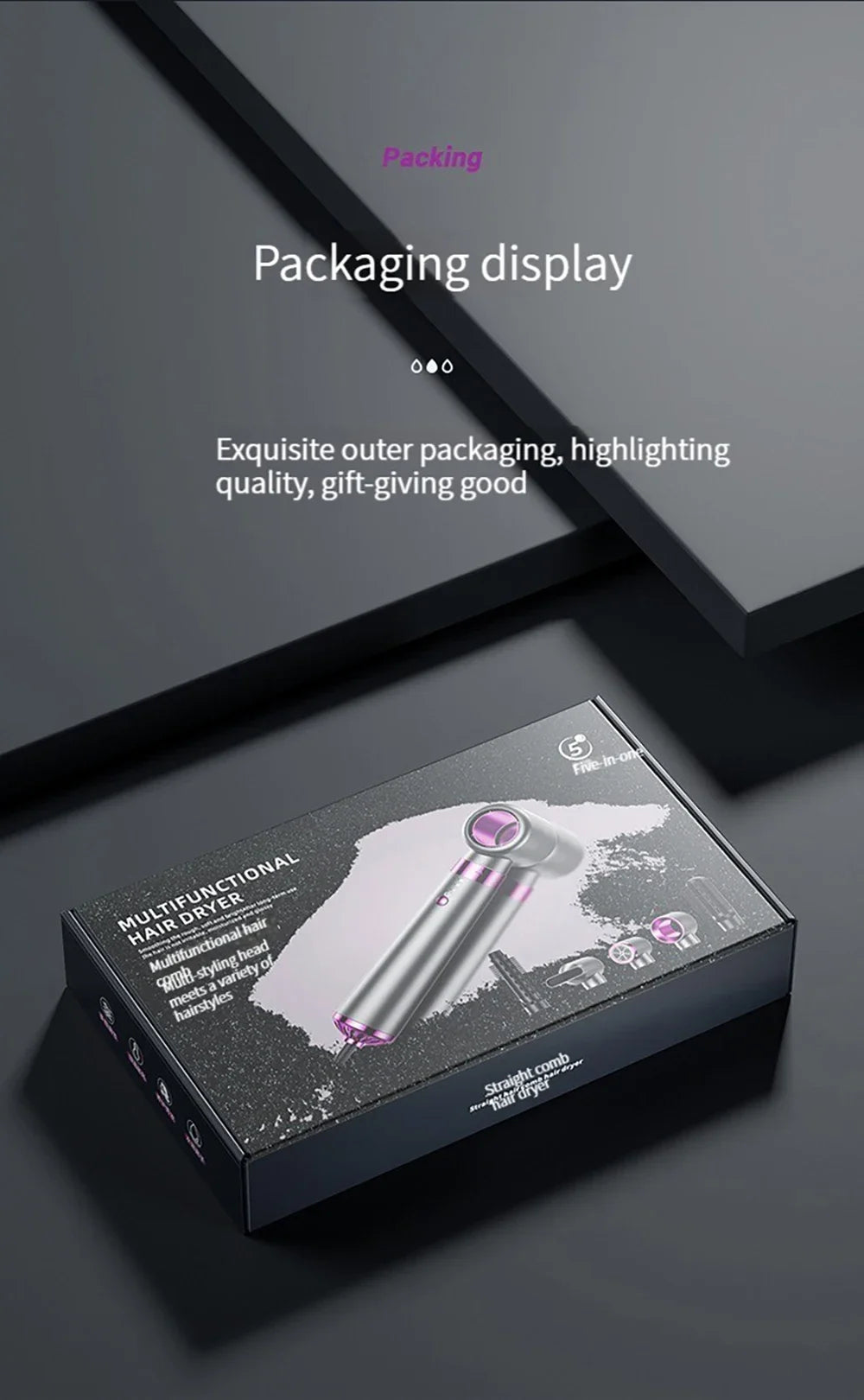 Multi functional hair dryer 5-in-1 hot air comb straight hair comb negative ion hair care curling iron hair dryer styling