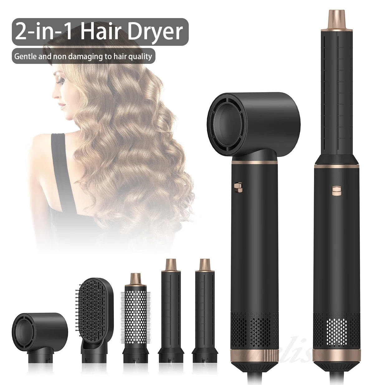 2-in-1 Hair Dryer for Home Use, Salon Quality Blow Dryer, Straight & Curling, Anti-Damage, Multi-Function Blow Dryer