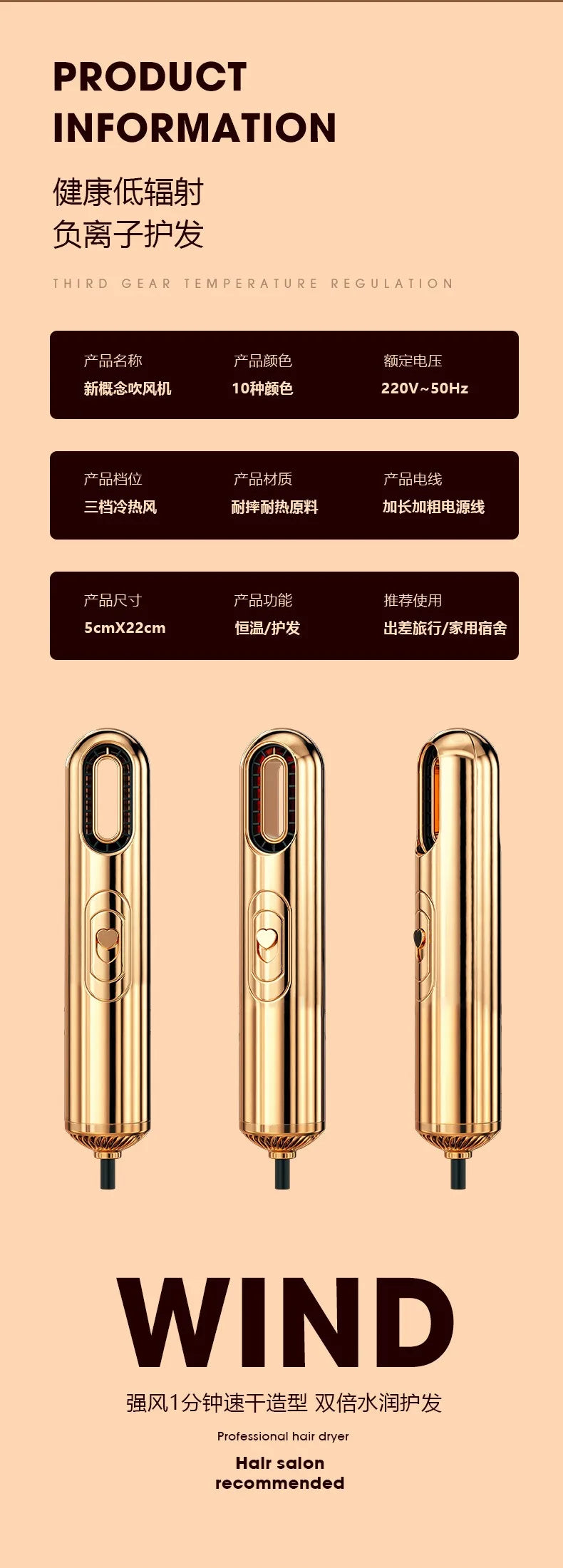 Aurora 3 in 1 Hair Dryer New Creative Multifunctional Household Hair Dryer Moisturizing Ion Hair Care Super Wind Power European