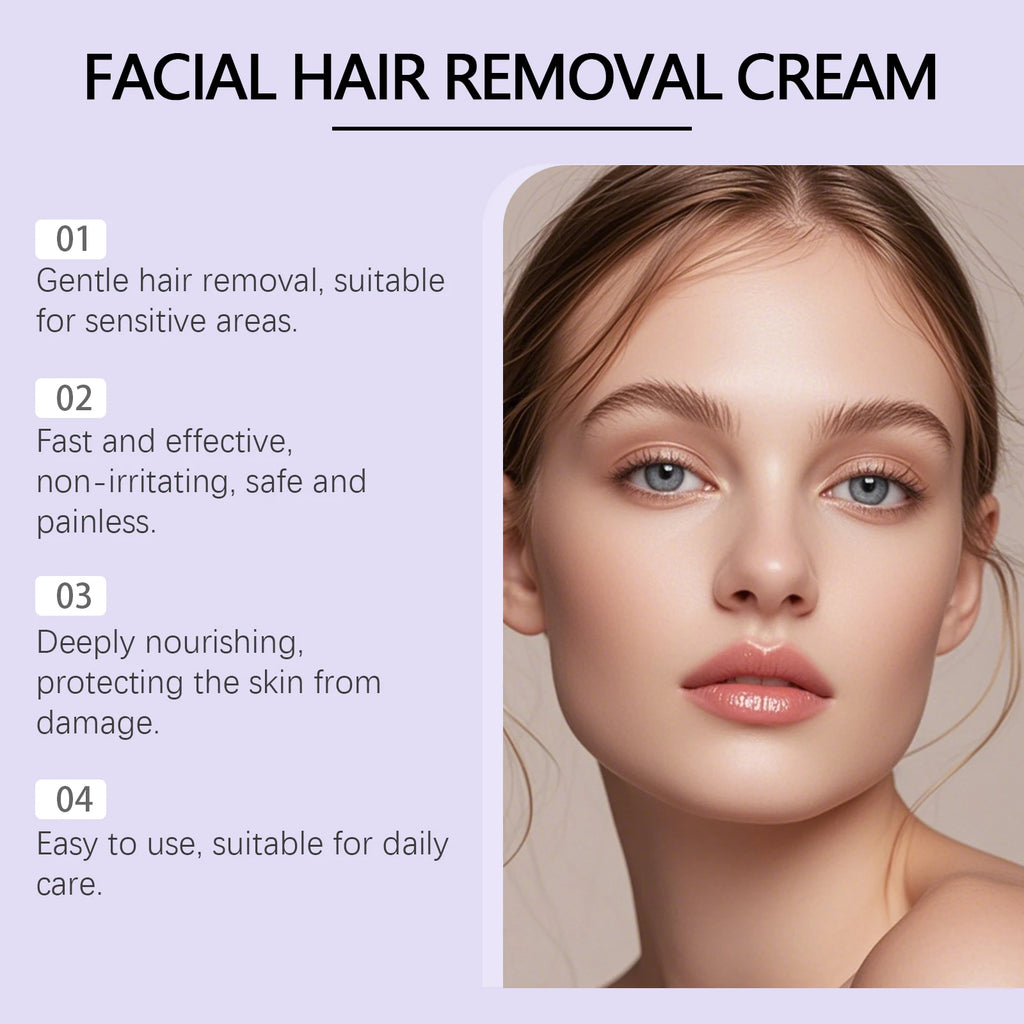 Hair Removal Cream for Face Painless Gentle Hair Remover Protect Pores from Clogging Non-irritating Nourish Smoothing Skin Care