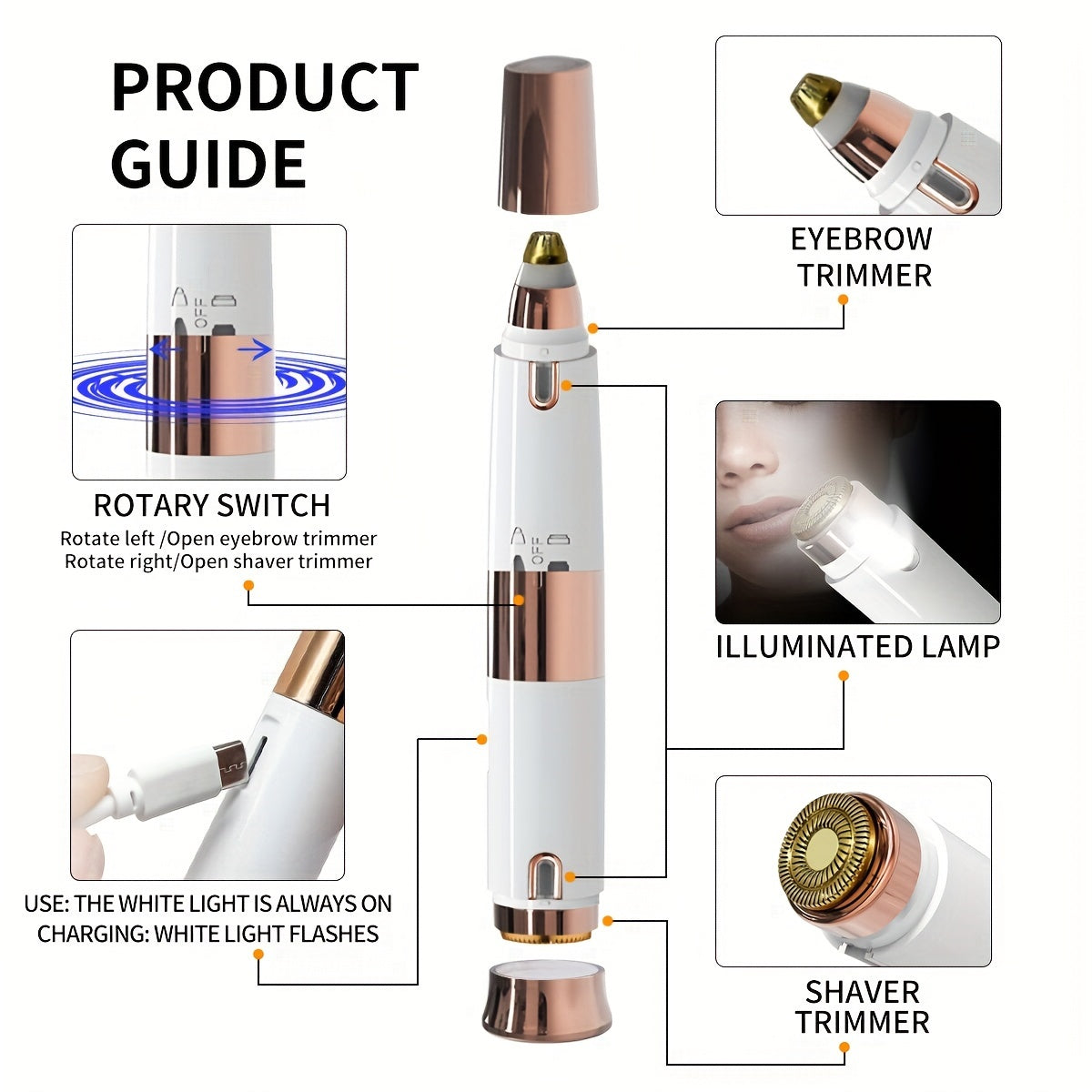 GZHJGOS Women's 2-in-1 Electric Epilator & Lipstick-Shaped Shaver - USB Portable Facial Hair Remover, Eyebrow Trimmer, Eyebrow & Lip/Chin/Upper Lip Hair Shaver, Mini Grooming Device for Sensitive Beige